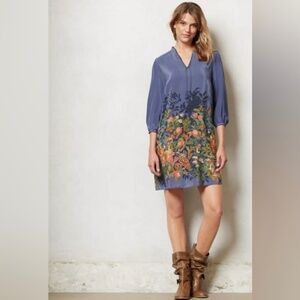 Anthropologie Fabled fields silk dress